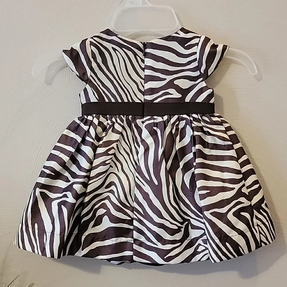 GAP 2-PIECE BROWN AND IVORY ZEBRA PRINT DRESS AND PANTIES, SIZE 3-6 MONTHS - NEW